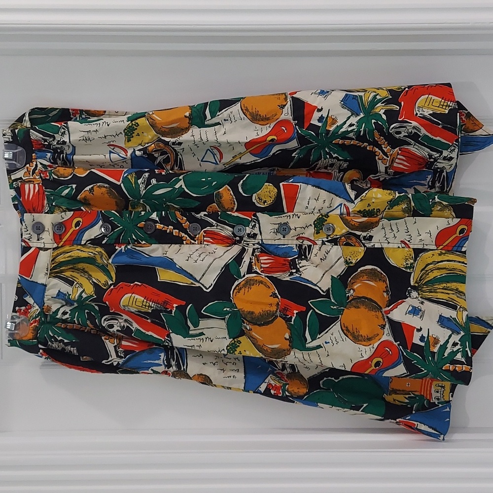 Postcard Print Button Up Midi Skirt